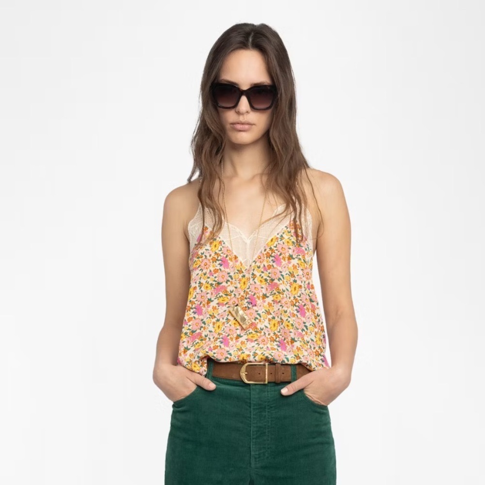 NWT Zadig & Voltaire Christy Soft Summer Land Floral Tank Cami Camisole Top M